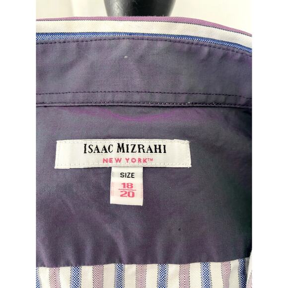 Isaac Mizrari Blue and Purple Strip Button Front Shirt 18/20 - Picture 3 of 7